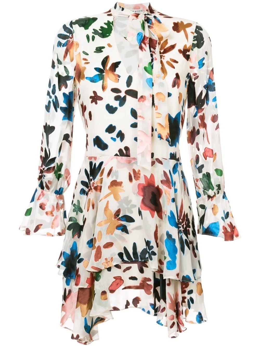 Alice + Olivia Moran Prisma floral burnout tiered silk dress. - Picture 4 of 12